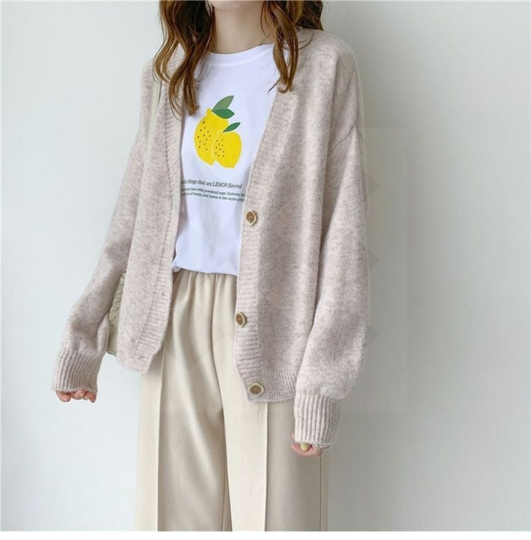 lantern sleeve cardigan Winter Solid Cashmere Casual Fashion Winter Knit sweaters - MERGE.DAY.1.FREESTYLE