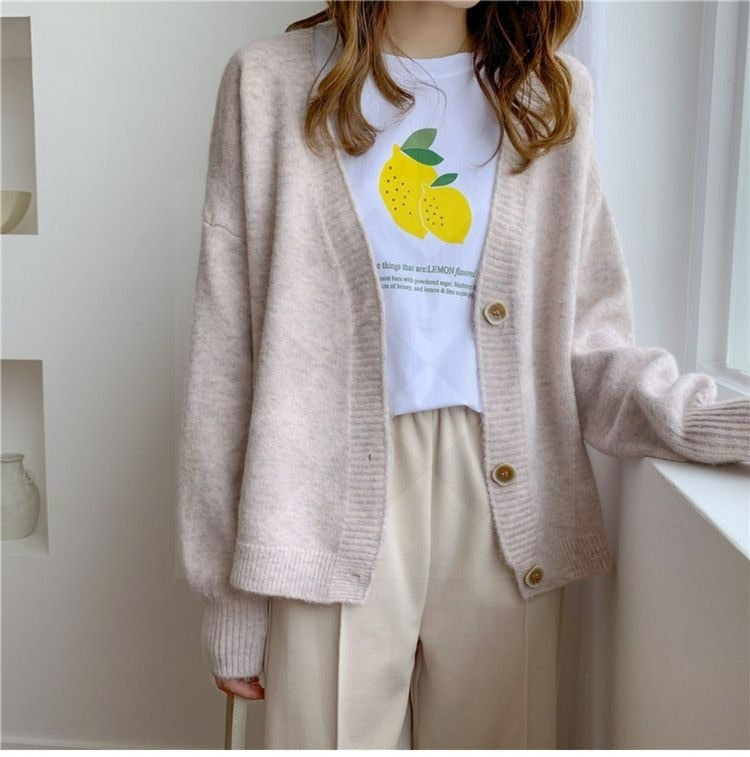 lantern sleeve cardigan Winter Solid Cashmere Casual Fashion Winter Knit sweaters - MERGE.DAY.1.FREESTYLE