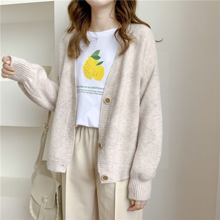 lantern sleeve cardigan Winter Solid Cashmere Casual Fashion Winter Knit sweaters - MERGE.DAY.1.FREESTYLE