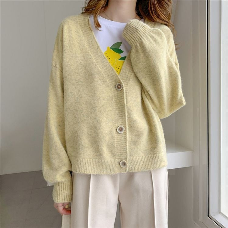 lantern sleeve cardigan Winter Solid Cashmere Casual Fashion Winter Knit sweaters - MERGE.DAY.1.FREESTYLE