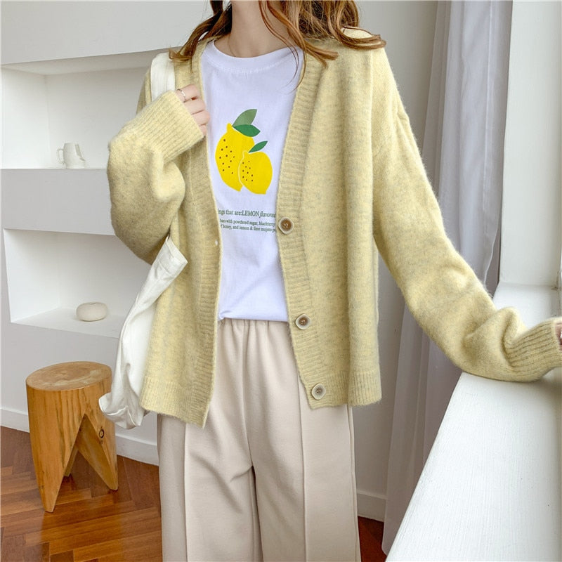lantern sleeve cardigan Winter Solid Cashmere Casual Fashion Winter Knit sweaters - MERGE.DAY.1.FREESTYLE