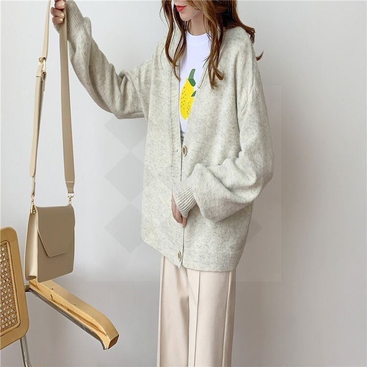 lantern sleeve cardigan Winter Solid Cashmere Casual Fashion Winter Knit sweaters - MERGE.DAY.1.FREESTYLE