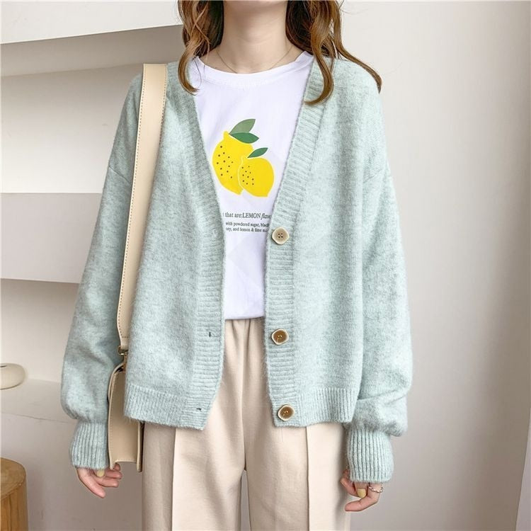 lantern sleeve cardigan Winter Solid Cashmere Casual Fashion Winter Knit sweaters - MERGE.DAY.1.FREESTYLE