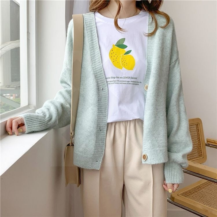 lantern sleeve cardigan Winter Solid Cashmere Casual Fashion Winter Knit sweaters - MERGE.DAY.1.FREESTYLE