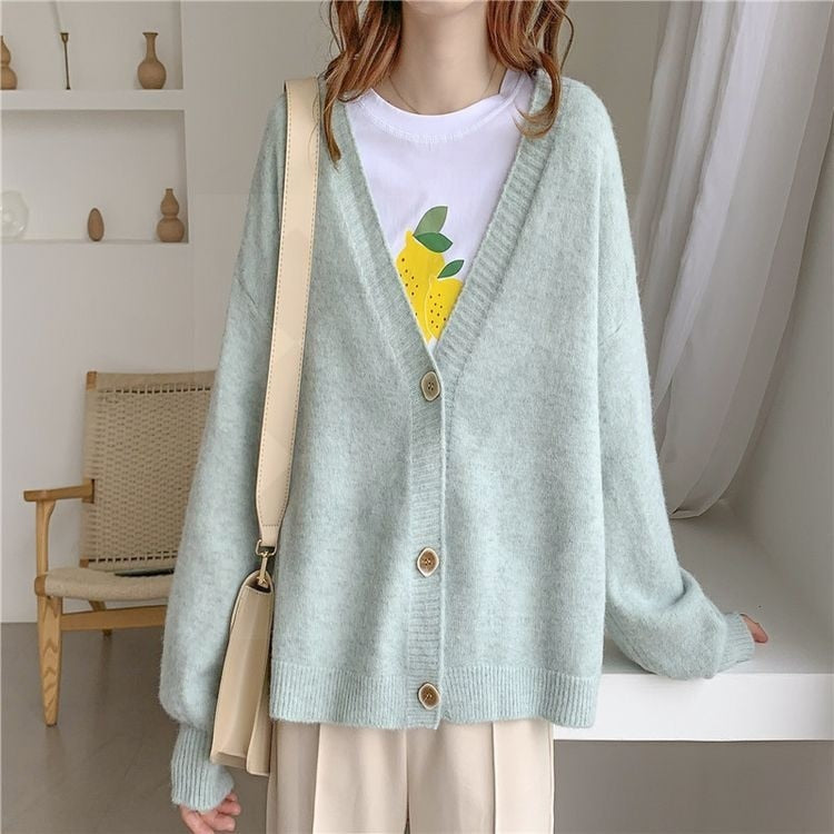 lantern sleeve cardigan Winter Solid Cashmere Casual Fashion Winter Knit sweaters - MERGE.DAY.1.FREESTYLE