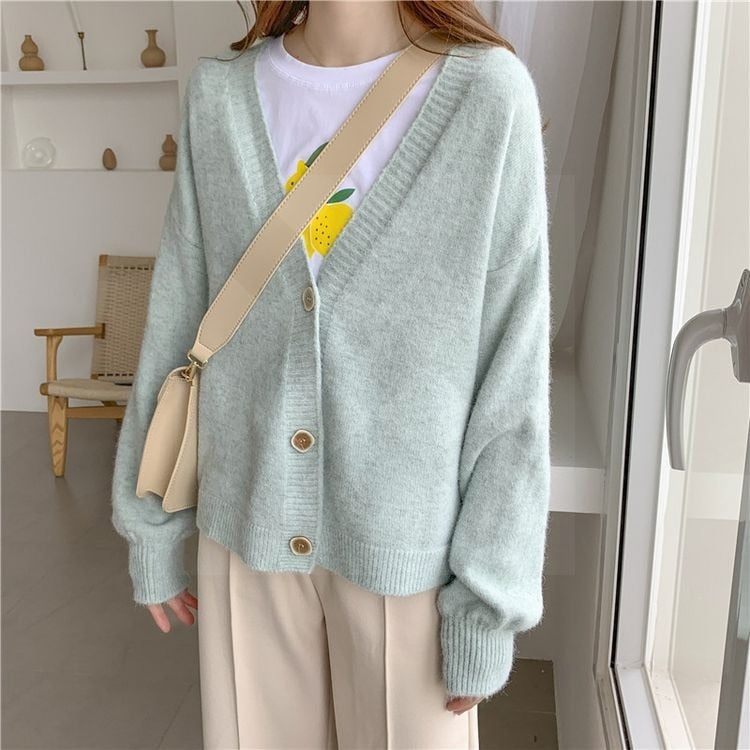 lantern sleeve cardigan Winter Solid Cashmere Casual Fashion Winter Knit sweaters - MERGE.DAY.1.FREESTYLE