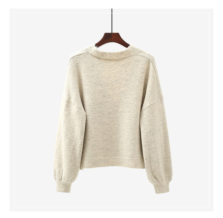 lantern sleeve cardigan Winter Solid Cashmere Casual Fashion Winter Knit sweaters - MERGE.DAY.1.FREESTYLE