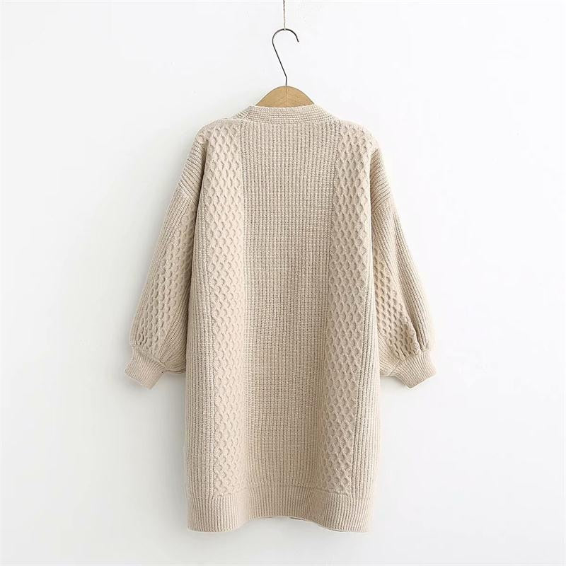 Winter lantern sleeve cardigan Long Sweater Women 2021 Lantern Sleeve Open Stitch Oversized Sweater Knit Coat - MERGE.DAY.1.FREESTYLE