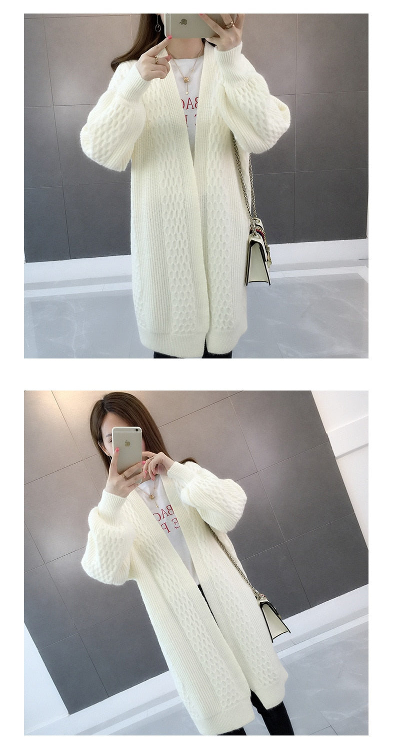 Winter lantern sleeve cardigan Long Sweater Women 2021 Lantern Sleeve Open Stitch Oversized Sweater Knit Coat - MERGE.DAY.1.FREESTYLE