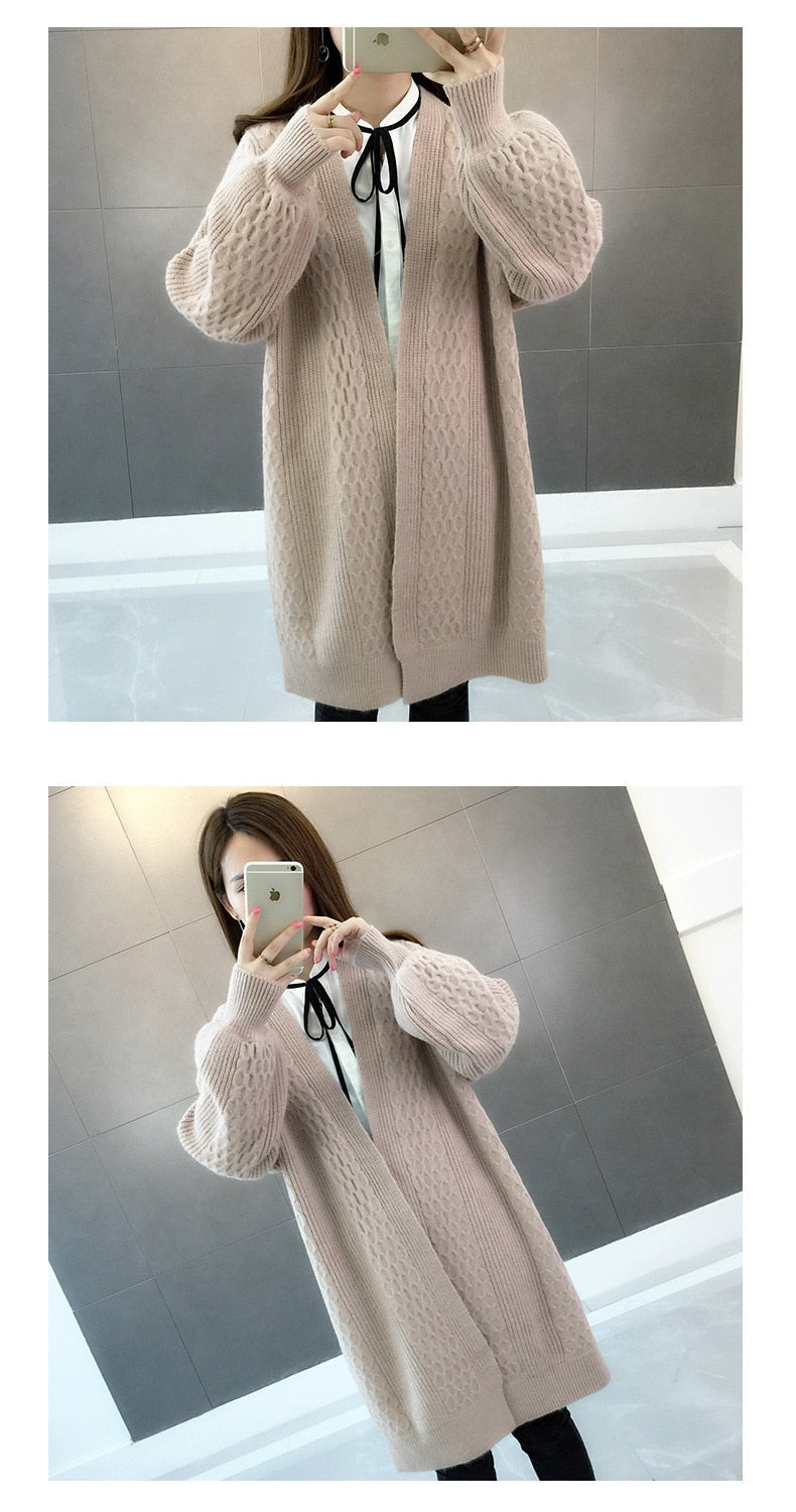 Winter lantern sleeve cardigan Long Sweater Women 2021 Lantern Sleeve Open Stitch Oversized Sweater Knit Coat - MERGE.DAY.1.FREESTYLE