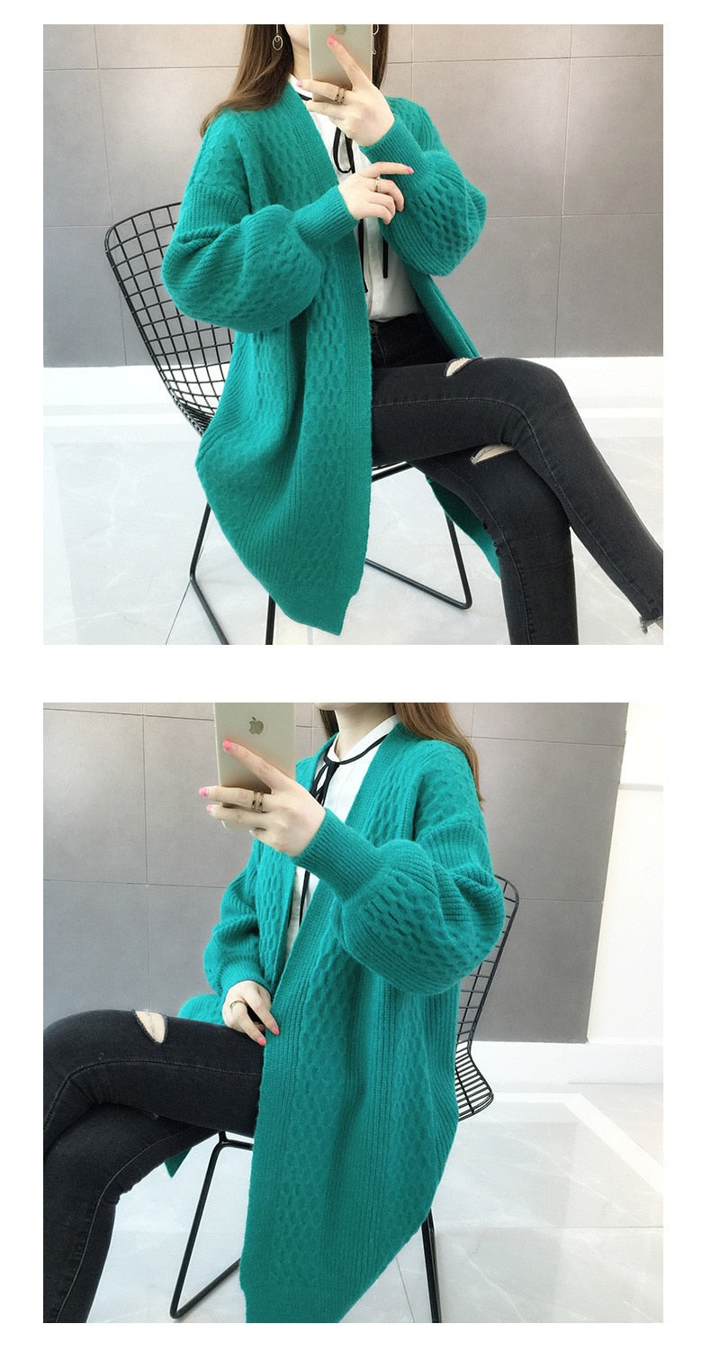 Winter lantern sleeve cardigan Long Sweater Women 2021 Lantern Sleeve Open Stitch Oversized Sweater Knit Coat - MERGE.DAY.1.FREESTYLE