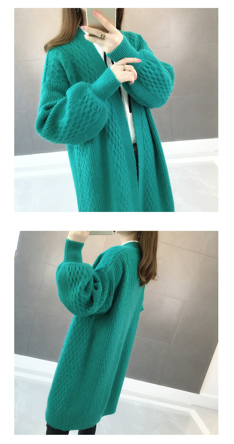 Winter lantern sleeve cardigan Long Sweater Women 2021 Lantern Sleeve Open Stitch Oversized Sweater Knit Coat - MERGE.DAY.1.FREESTYLE