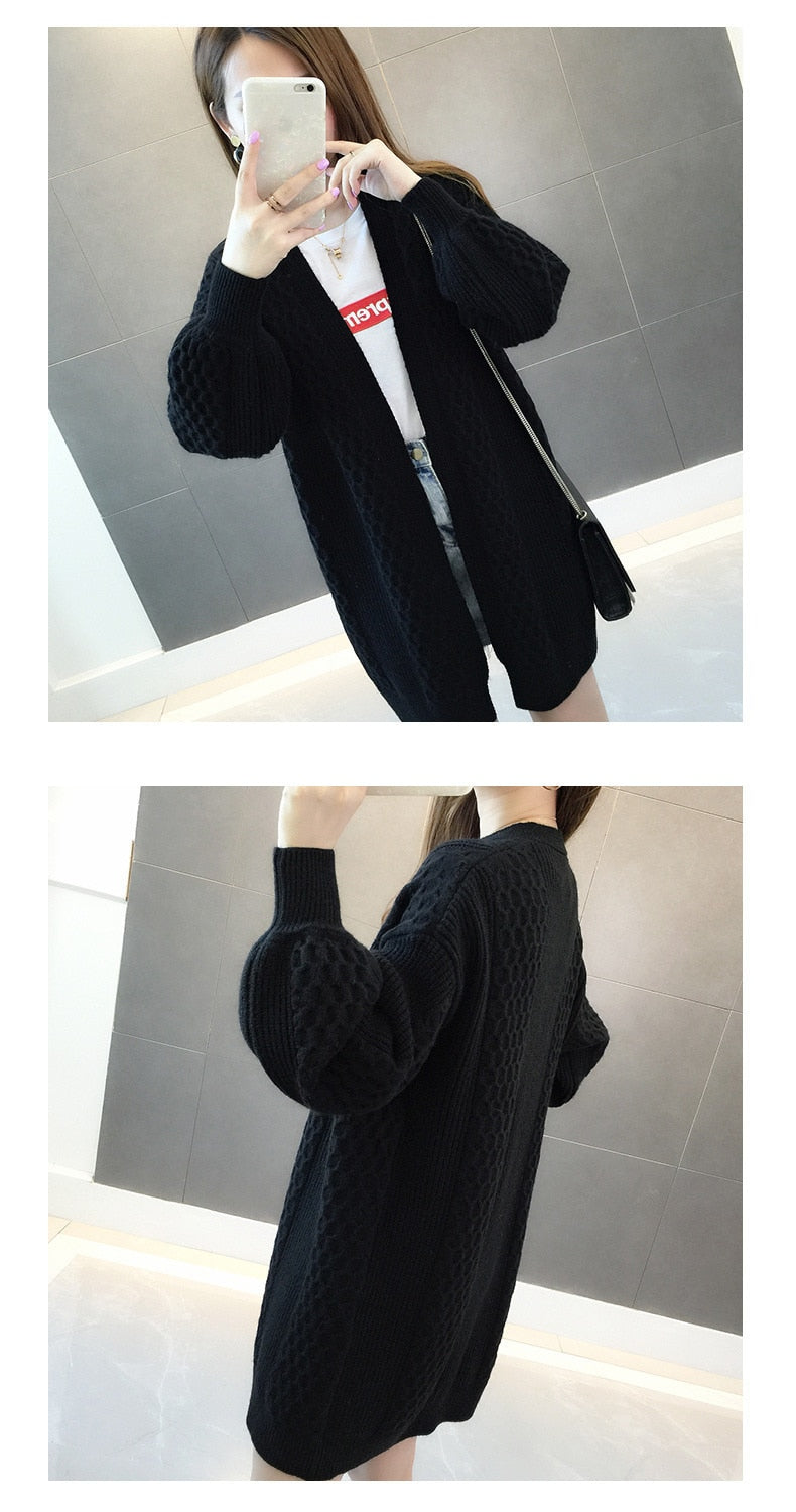 Winter lantern sleeve cardigan Long Sweater Women 2021 Lantern Sleeve Open Stitch Oversized Sweater Knit Coat - MERGE.DAY.1.FREESTYLE