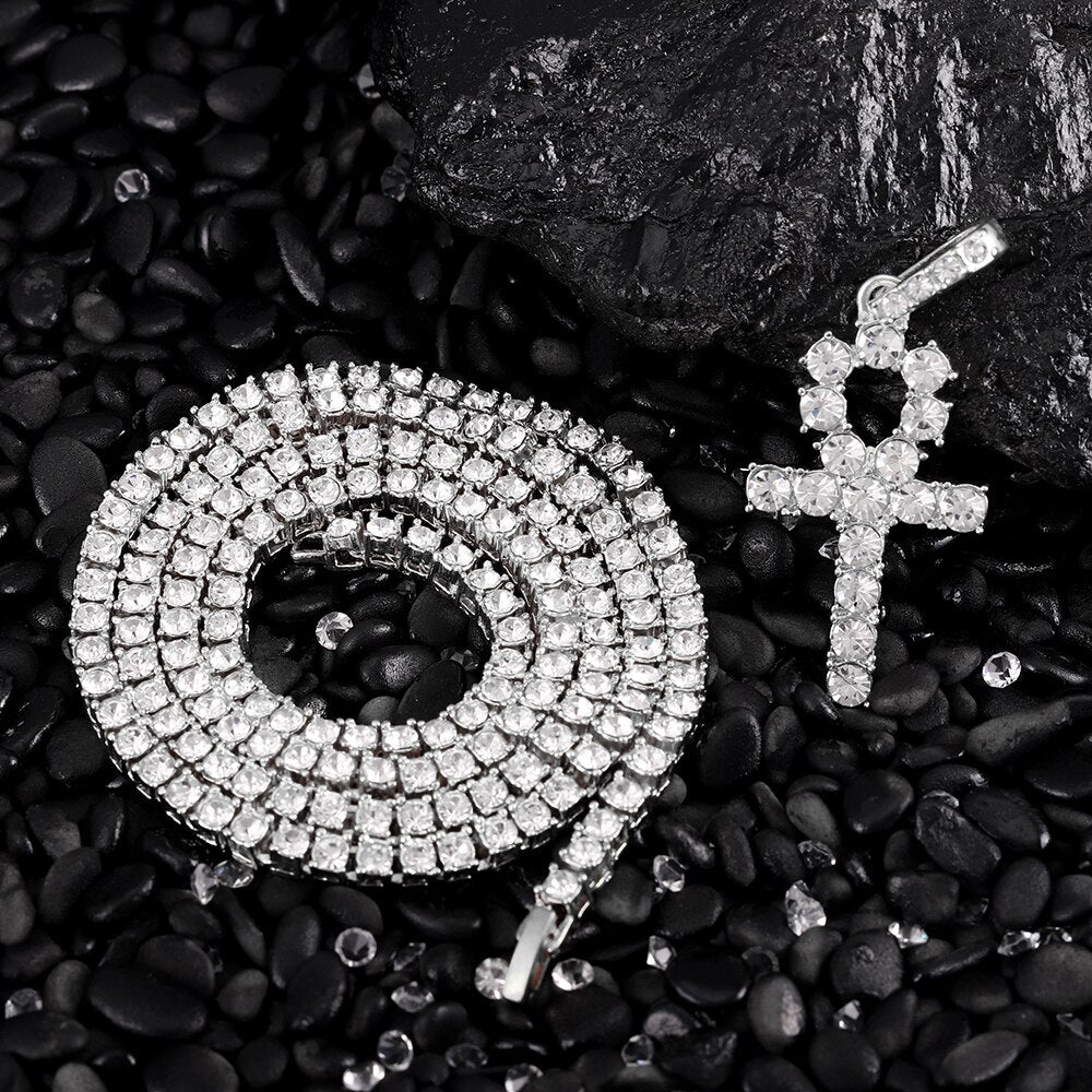 Iced Out Ankh Cross Pendant Necklace Choker Chain Necklace Jewelry - MERGE.DAY.1.FREESTYLE