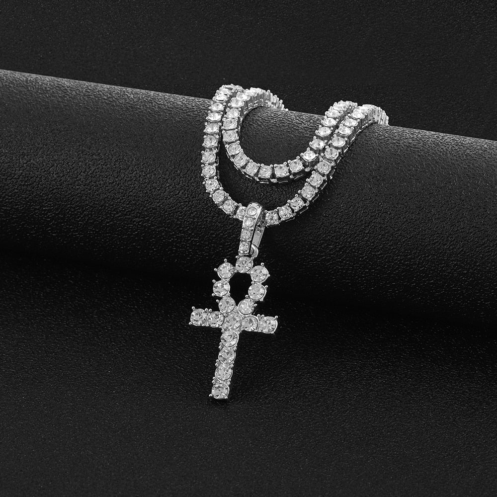 Iced Out Ankh Cross Pendant Necklace Choker Chain Necklace Jewelry - MERGE.DAY.1.FREESTYLE