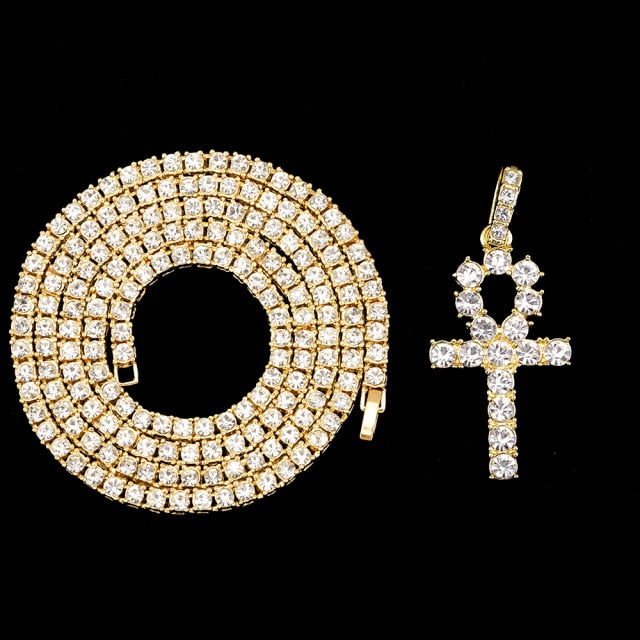 Iced Out Ankh Cross Pendant Necklace Choker Chain Necklace Jewelry - MERGE.DAY.1.FREESTYLE