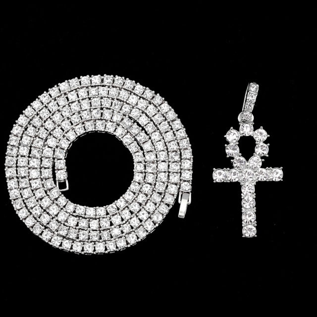 Iced Out Ankh Cross Pendant Necklace Choker Chain Necklace Jewelry - MERGE.DAY.1.FREESTYLE