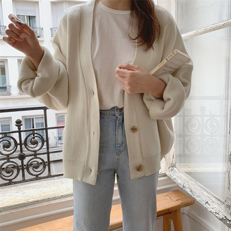 Nuevos cárdigans de mujer para invierno y primavera 2021 con cuello en V y botones