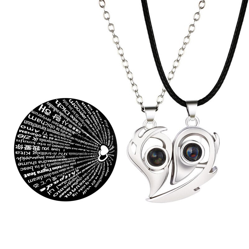 2PCS/set matching necklaces for couples 100 Languages I Love You Lovers Heart Magnetic relationship Necklace - MERGE.DAY.1.FREESTYLE