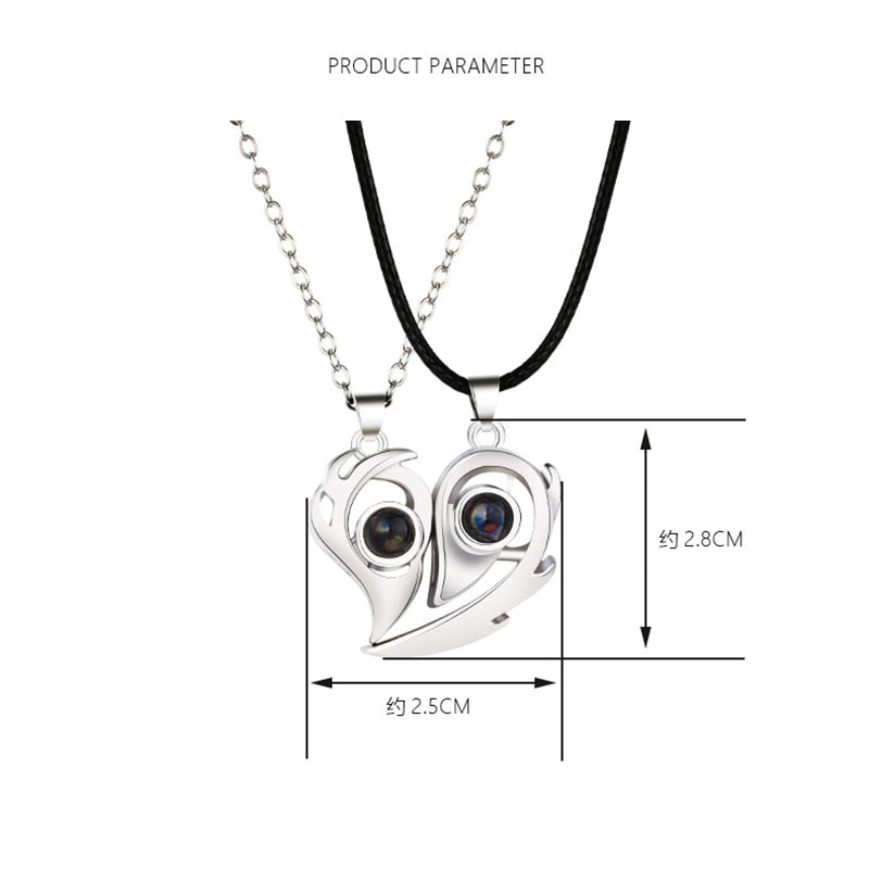 2PCS/set matching necklaces for couples 100 Languages I Love You Lovers Heart Magnetic relationship Necklace - MERGE.DAY.1.FREESTYLE