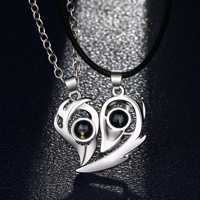 2PCS/set matching necklaces for couples 100 Languages I Love You Lovers Heart Magnetic relationship Necklace - MERGE.DAY.1.FREESTYLE