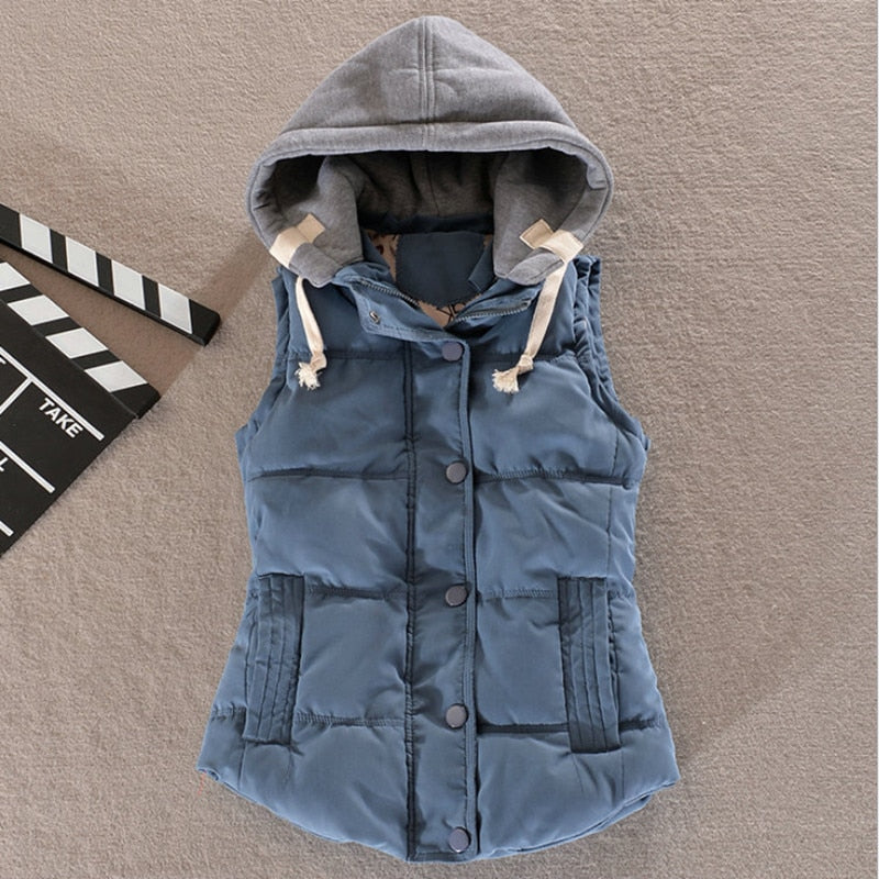 Autumn Winter Cotton Vest Women Sleeveless Hooded Casual Coat - MERGE.DAY.1.FREESTYLE