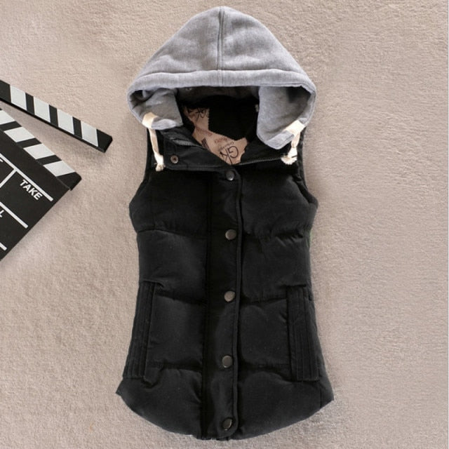 Autumn Winter Cotton Vest Women Sleeveless Hooded Casual Coat - MERGE.DAY.1.FREESTYLE