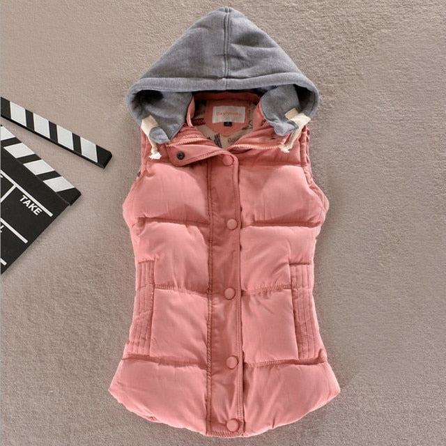 Autumn Winter Cotton Vest Women Sleeveless Hooded Casual Coat - MERGE.DAY.1.FREESTYLE