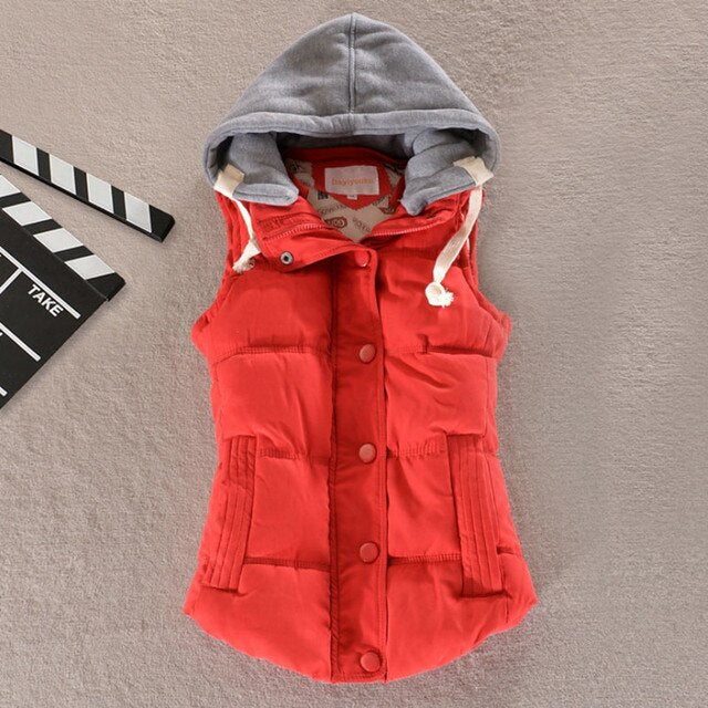 Autumn Winter Cotton Vest Women Sleeveless Hooded Casual Coat - MERGE.DAY.1.FREESTYLE