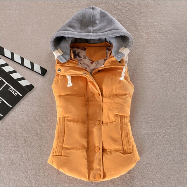 Autumn Winter Cotton Vest Women Sleeveless Hooded Casual Coat - MERGE.DAY.1.FREESTYLE