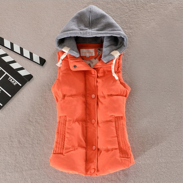 Autumn Winter Cotton Vest Women Sleeveless Hooded Casual Coat - MERGE.DAY.1.FREESTYLE