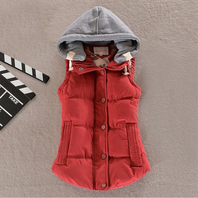 Autumn Winter Cotton Vest Women Sleeveless Hooded Casual Coat - MERGE.DAY.1.FREESTYLE