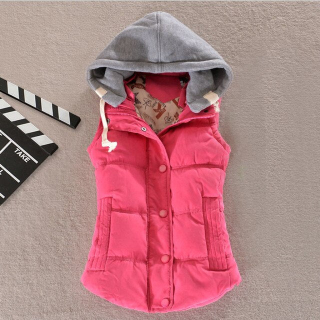 Autumn Winter Cotton Vest Women Sleeveless Hooded Casual Coat - MERGE.DAY.1.FREESTYLE
