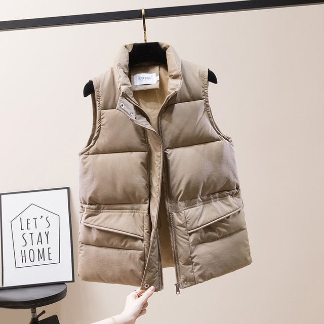 Vest Women Cotton Padded Women's Winter Sleeveless Jacket with Zipper Stand Collar Casual Coats - MERGE.DAY.1.FREESTYLE