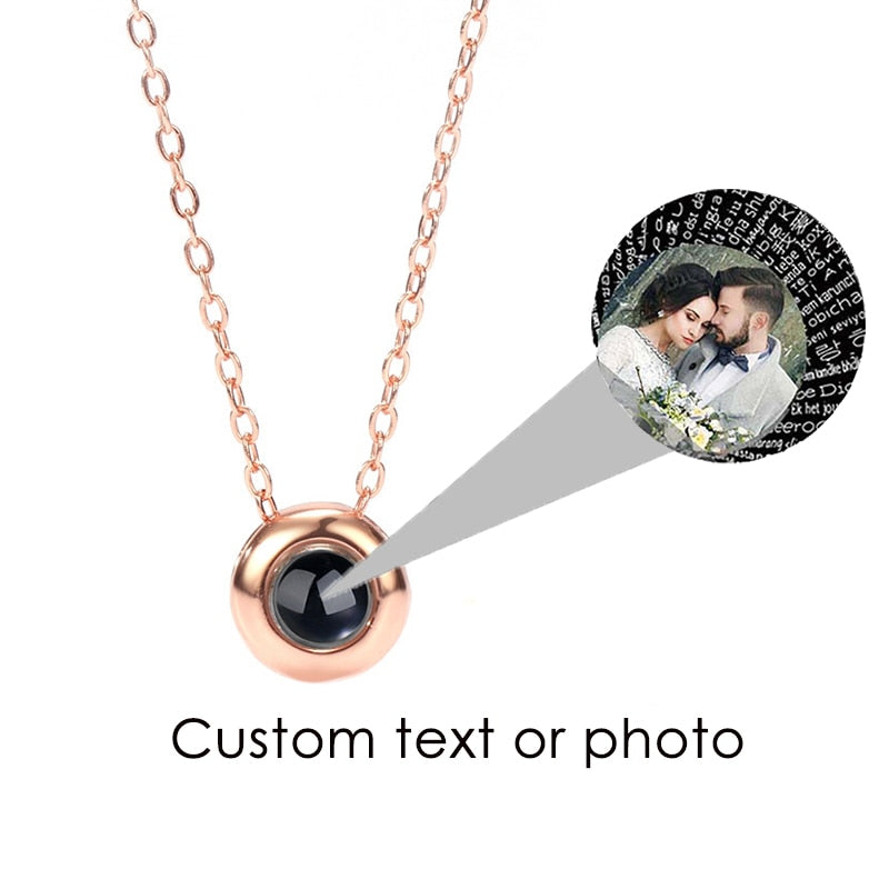 Custom Photo Name Rose Gold Silver Color Projection Round Necklace - MERGE.DAY.1.FREESTYLE