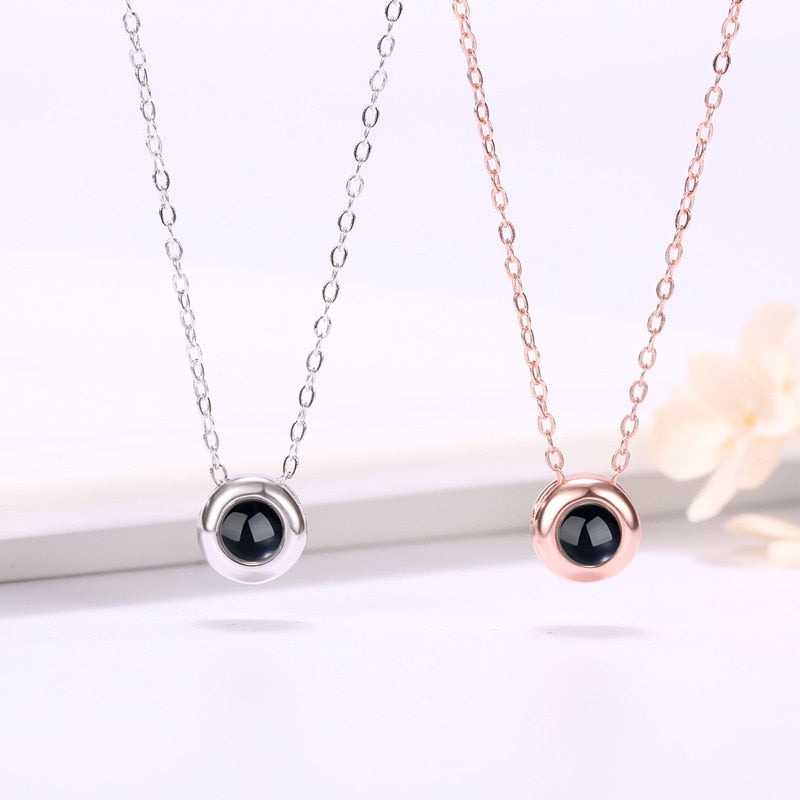 Custom Photo Name Rose Gold Silver Color Projection Round Necklace - MERGE.DAY.1.FREESTYLE