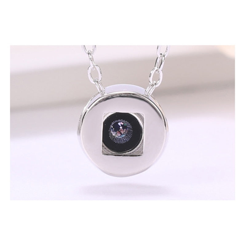 Custom Photo Name Rose Gold Silver Color Projection Round Necklace - MERGE.DAY.1.FREESTYLE