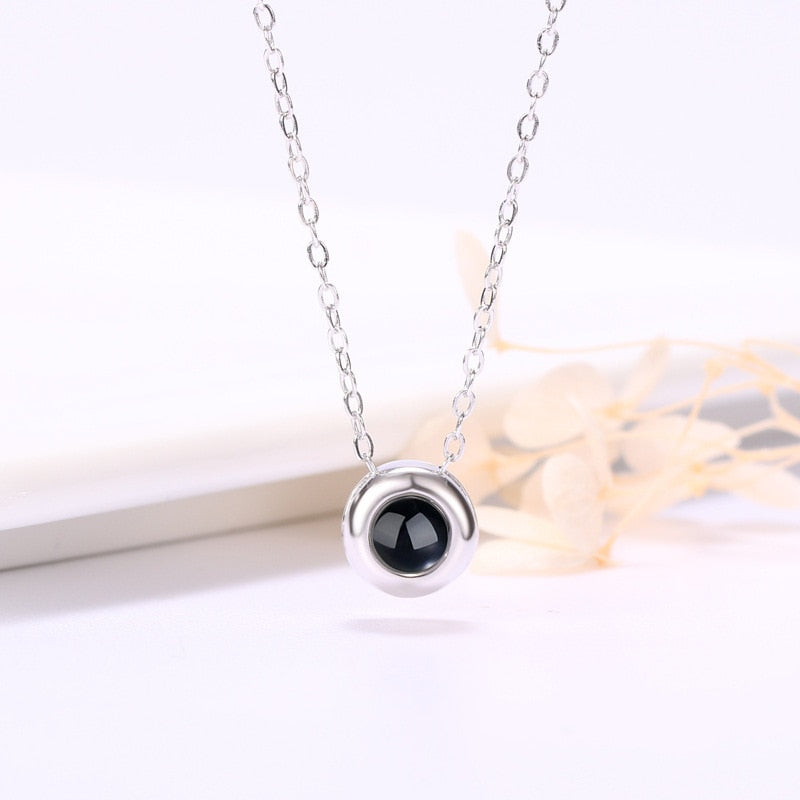 Custom Photo Name Rose Gold Silver Color Projection Round Necklace - MERGE.DAY.1.FREESTYLE