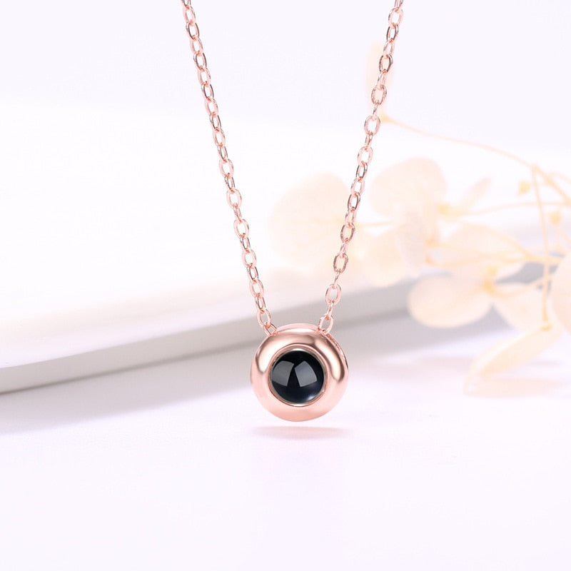 Custom Photo Name Rose Gold Silver Color Projection Round Necklace - MERGE.DAY.1.FREESTYLE