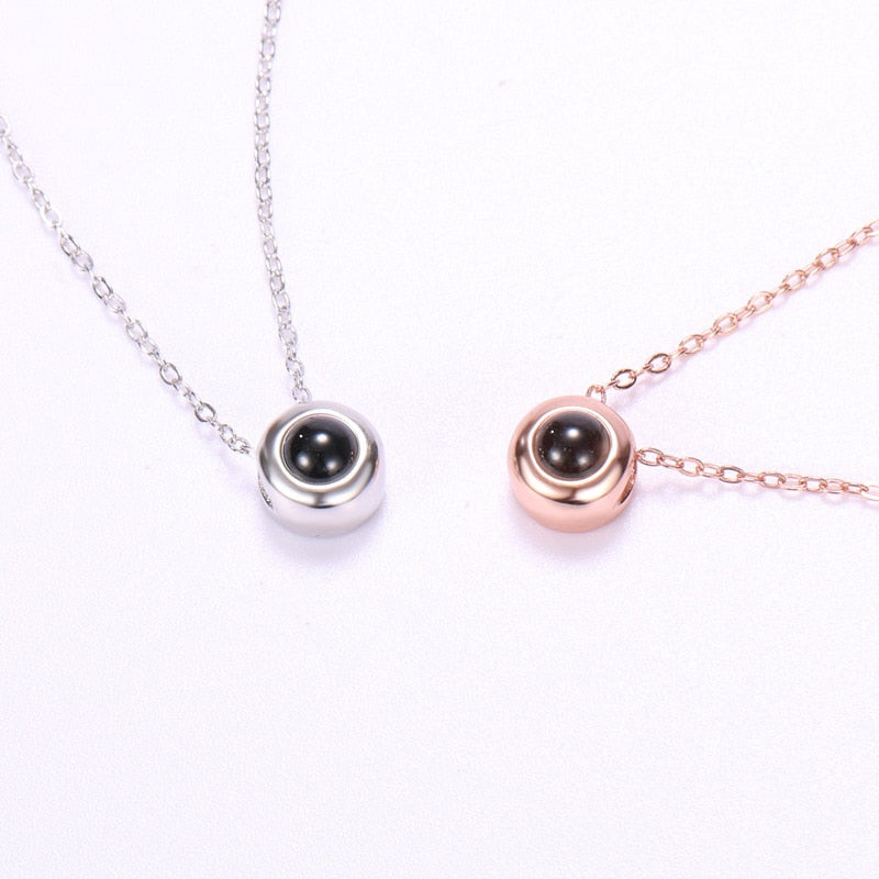 Custom Photo Name Rose Gold Silver Color Projection Round Necklace - MERGE.DAY.1.FREESTYLE