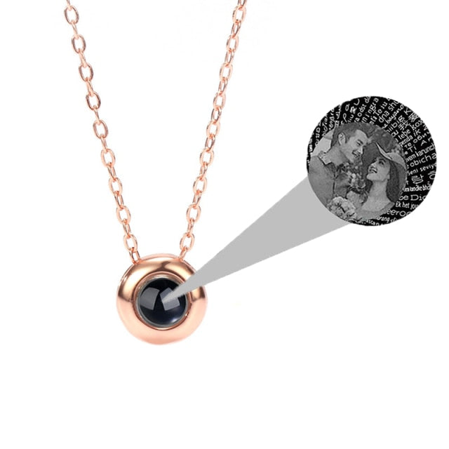 Custom Photo Name Rose Gold Silver Color Projection Round Necklace - MERGE.DAY.1.FREESTYLE