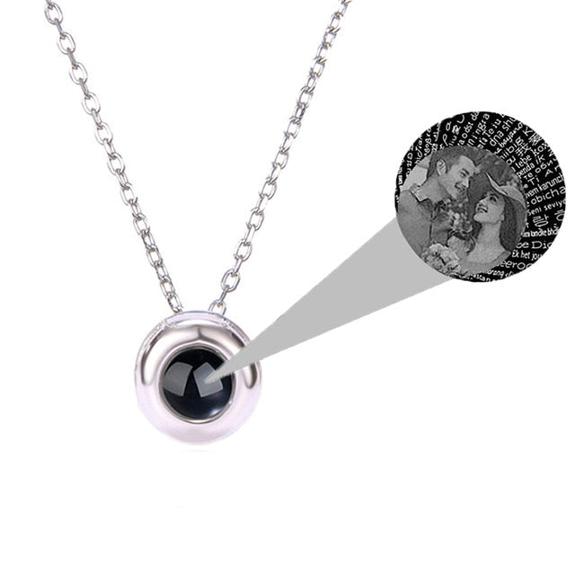 Custom Photo Name Rose Gold Silver Color Projection Round Necklace - MERGE.DAY.1.FREESTYLE