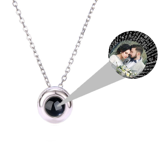 Custom Photo Name Rose Gold Silver Color Projection Round Necklace - MERGE.DAY.1.FREESTYLE