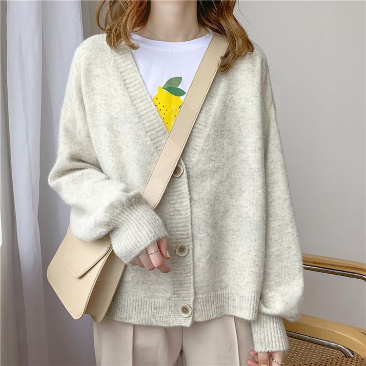 lantern sleeve cardigan Winter Solid Cashmere Casual Fashion Winter Knit sweaters - MERGE.DAY.1.FREESTYLE