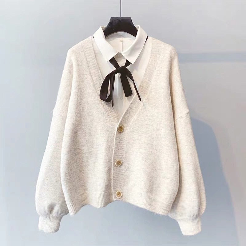 lantern sleeve cardigan Winter Solid Cashmere Casual Fashion Winter Knit sweaters - MERGE.DAY.1.FREESTYLE