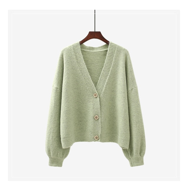 lantern sleeve cardigan Winter Solid Cashmere Casual Fashion Winter Knit sweaters - MERGE.DAY.1.FREESTYLE