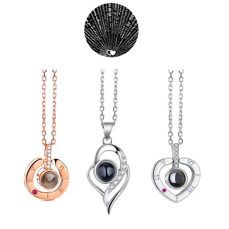 100 languages of love necklace Heart Pendant Wedding Romantic Memory Projection Necklace - MERGE.DAY.1.FREESTYLE