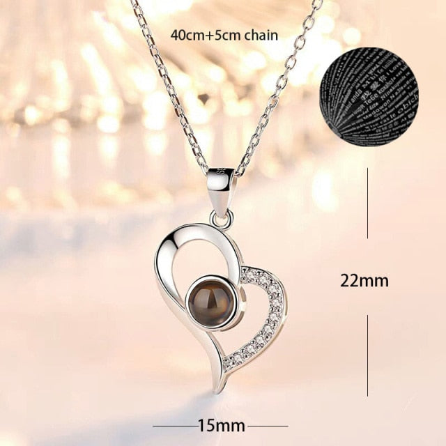 100 languages of love necklace Heart Pendant Wedding Romantic Memory Projection Necklace - MERGE.DAY.1.FREESTYLE