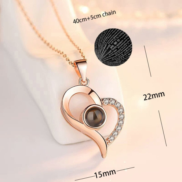 100 languages of love necklace Heart Pendant Wedding Romantic Memory Projection Necklace - MERGE.DAY.1.FREESTYLE