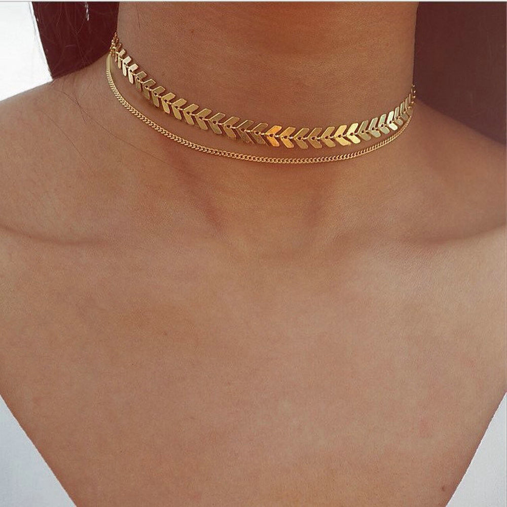 Fashion V Sequins Chain Necklace Bib Party Double Layer Necklace - MERGE.DAY.1.FREESTYLE